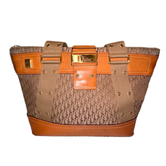 Vintage Christian Dior Leather Canvas Handbag - Picture 1 of 9
